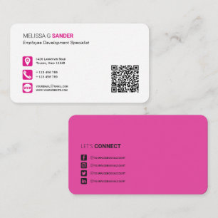 Cartão De Visita Código QR profissional de mídia social rosa-quen