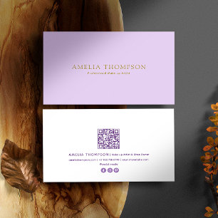 Cartão De Visita Código QR profissional Dourado e roxo da Vintage