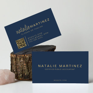 Cartão De Visita Código QR profissional - Elegante, azul e Dourado