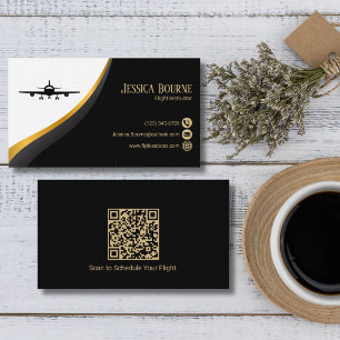 Cartão De Visita Código QR Profissional Elegante Preto Dourado Avia
