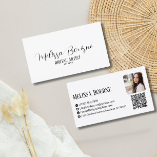 Cartão De Visita Código QR profissional & Foto, Moderno Preto e Bra