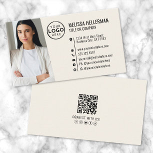 Cartão De Visita Código QR Profissional Foto Seu Logotipo Creme