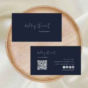 Cartão De Visita Código Qr profissional - Marinho mínimo moderno az