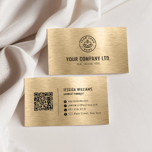 Cartão De Visita Código QR Profissional Metal Dourado Falso Escovad