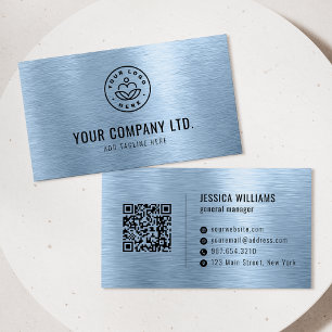 Cartão De Visita Código QR Profissional Metal Falso Azul
