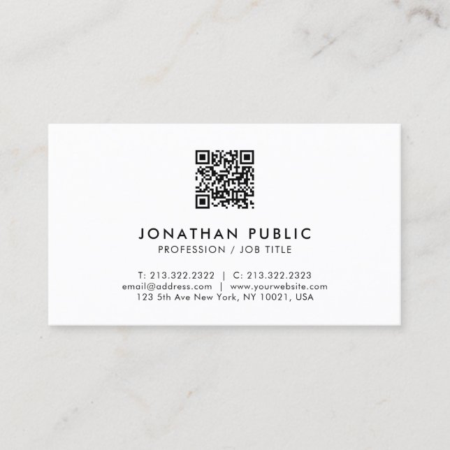 Cartão De Visita Código QR profissional mínimo de Design mínimo mod (Frente)