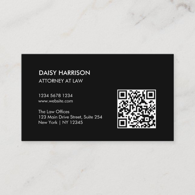 Cartão De Visita Código QR profissional mínimo preto (Frente)