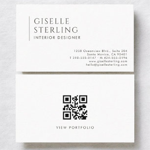 Cartão De Visita Código QR Profissional Moderno de Designer de Inte