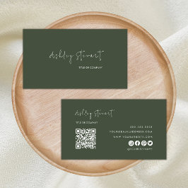 Cartão De Visita Código Qr profissional moderno e mínimo verde