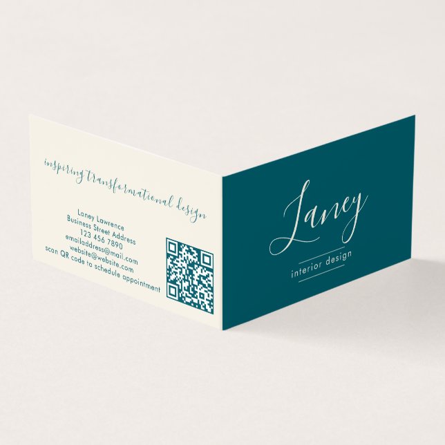 Cartão De Visita Código QR Profissional Moderno Elegante em Verde Á (Exterior)
