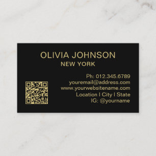 Cartão De Visita Código QR Profissional Moderno Minimalista Dourado