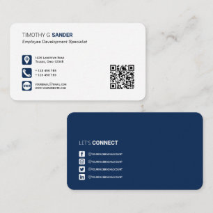 Cartão De Visita Código QR profissional rede de mídia social azul