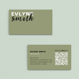 Cartão De Visita Código QR Profissional - Script Verde de Sage Mode