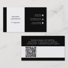 Cartão De Visita Código QR profissional simples preto branco