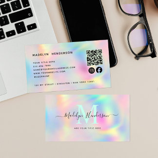 Cartão De Visita Código QR profissional único holográfico moderno