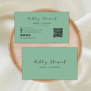 Cartão De Visita Código Qr profissional verde minimalista moderno