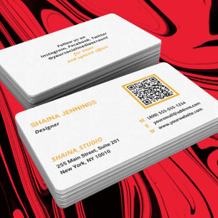 Cartão De Visita Código QR Rede Moderna Preta Laranja Branco