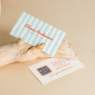 Cartão De Visita Código QR Retro Sky Azul Mão Escrita Desenhada Ret