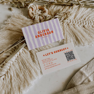 Cartão De Visita Código QR Retroativo Boho Groovy Funky Single Tren