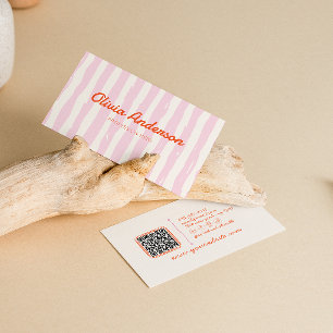 Cartão De Visita Código QR Retroativo - Mão Cor-de-Rosa Desenhada G