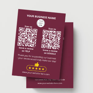 Cartão De Visita Código QR Revisão de Negócios Borgonha GOOGLE e YE