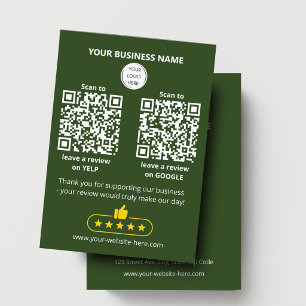Cartão De Visita Código QR Revisão de Negócios Verdes GOOGLE e YELP