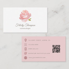 Cartão De Visita Código QR Rosa Bege Chic em Aquarela