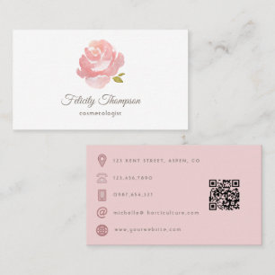 Cartão De Visita Código QR Rosa Bege Chic em Aquarela