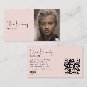Cartão De Visita Código QR Rosa Bege de Artista de Maquiagem Modern