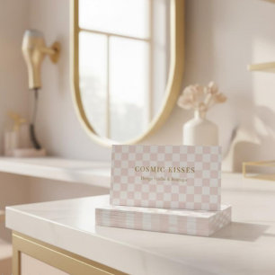 Cartão De Visita Código QR Rosa com Xadrez Marketing de Boutique