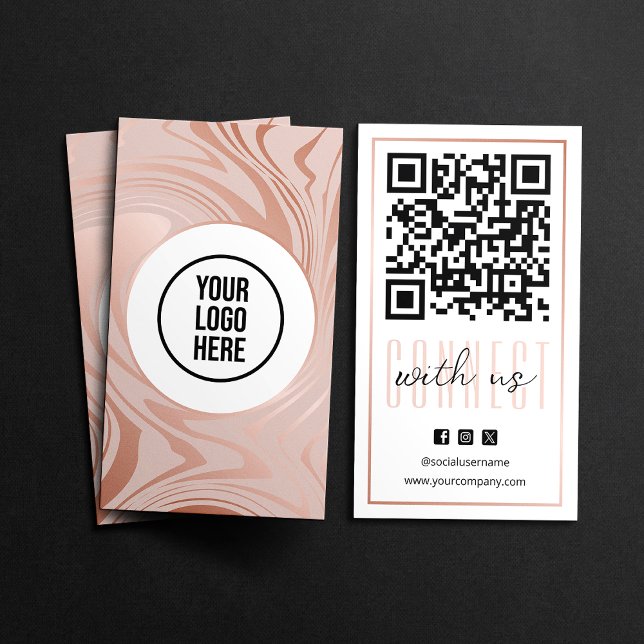 Cartão De Visita Código QR Rosa Dourado Branco Conectar Conosco Mod (Criador carregado)