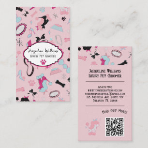 Cartão De Visita Código QR Rosa Feminino Pet Groomer III Meados do 