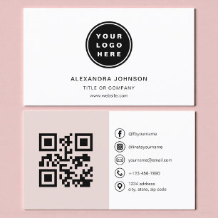 Cartão De Visita Código QR Rosa Social Media