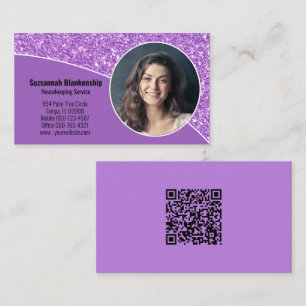 Cartão De Visita Código QR roxo de foto personalizada profissional