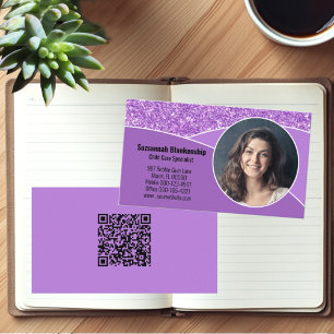 Cartão De Visita Código QR roxo de foto personalizado da babá profi