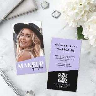 Cartão De Visita Código QR Roxo Foto Maquiagem Vertical