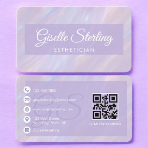 Cartão De Visita Código QR Roxo Pastel Esteticista