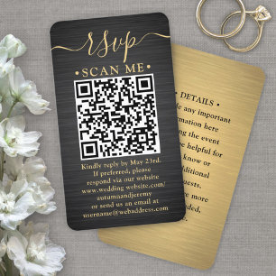 Cartão De Visita Código QR RSVP Detalhes de Casamento Preto Dourad