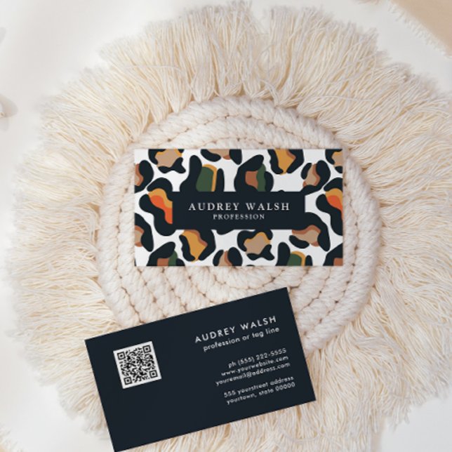 Cartão De Visita CÓDIGO QR Safari Pele Animal Pele-leopardo (Criador carregado)