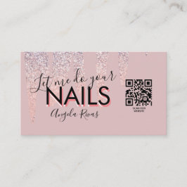 Cartão De Visita Código QR Salão de Unhas Citação Rosa Brilho Drip