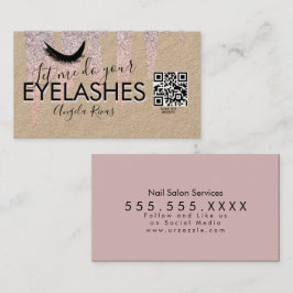 Cartão De Visita CÓDIGO QR Salão de Unhas Pink Brilho Gotejando Rús