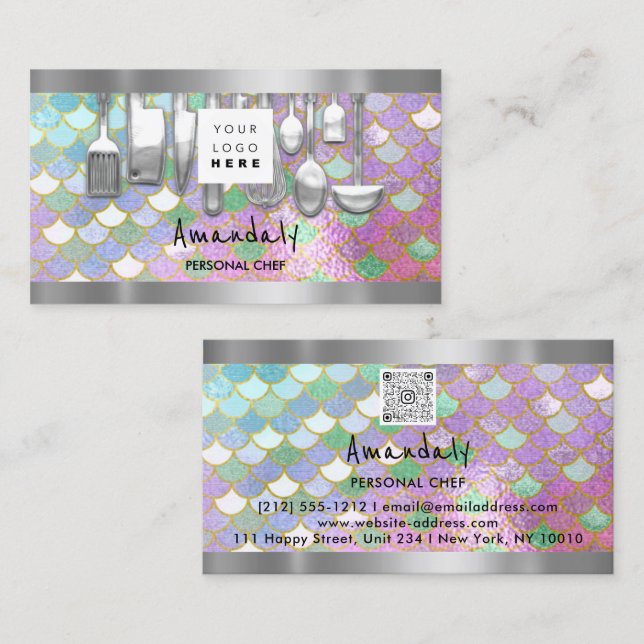 Cartão De Visita Código QR Sereia do Restaurante do Cozinhar de Che (Frente/Verso)