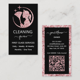 Cartão De Visita Código QR Serviço de Limpeza Rose Pink Maid