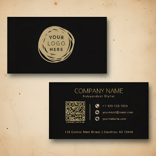 Cartão De Visita Código QR Seu Logotipo Preto Dourado