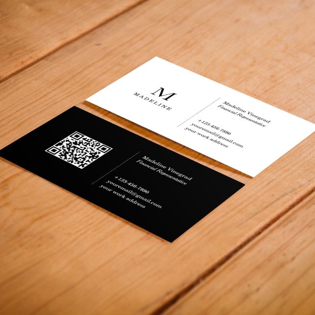 Cartão De Visita Código QR Simples Básico de Preto e Branco (Criador carregado)