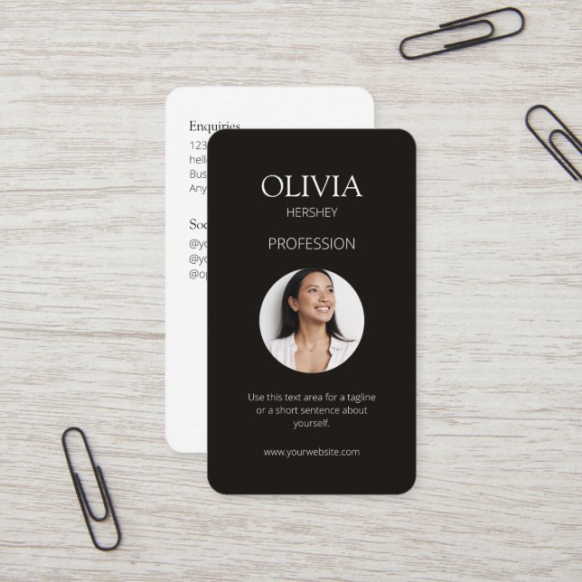 Cartão De Visita Código QR social de foto branca / preta (Frente/Verso In Situ)