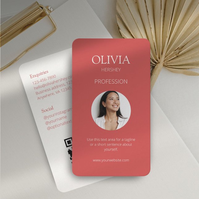 Cartão De Visita Código QR Social de Foto Coral (Criador carregado)