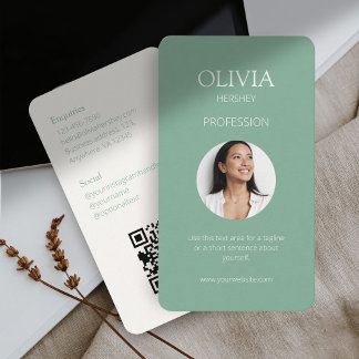 Cartão De Visita Código QR Social de Foto Verde de Seafoam