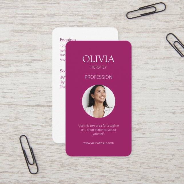 Cartão De Visita Código QR Social de Fotografia Burgundy (Frente/Verso In Situ)