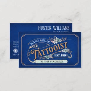 Cartão De Visita Código QR Tatuagem de Vintage Artista Azul Profiss